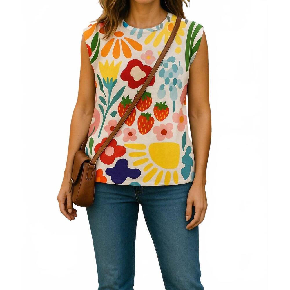 NEW TRENDSI jolene printed round neck cap sleeve t-shirt in floral